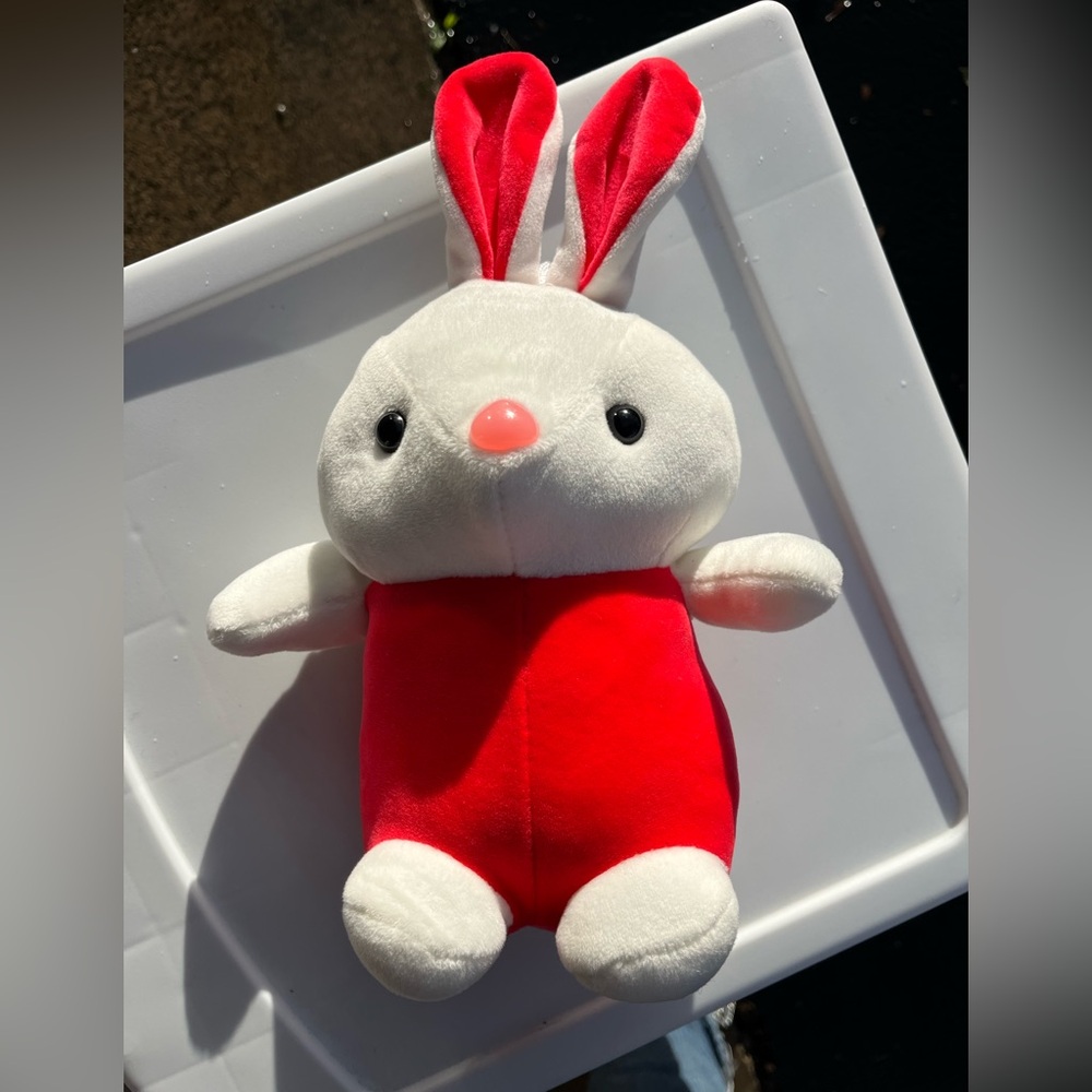 Adorable White and Red Stuffed Bunny